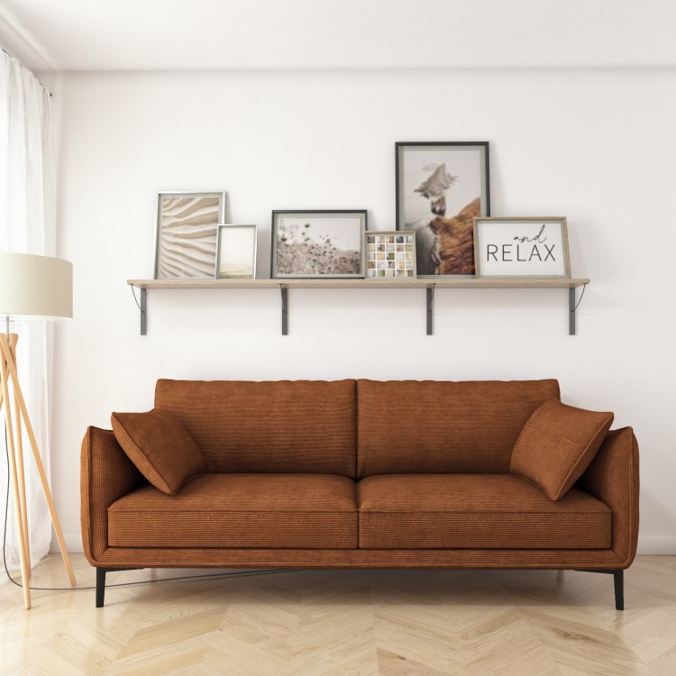 Burnt Orange Cord Fabric 3 Seater Sofa - Maeve