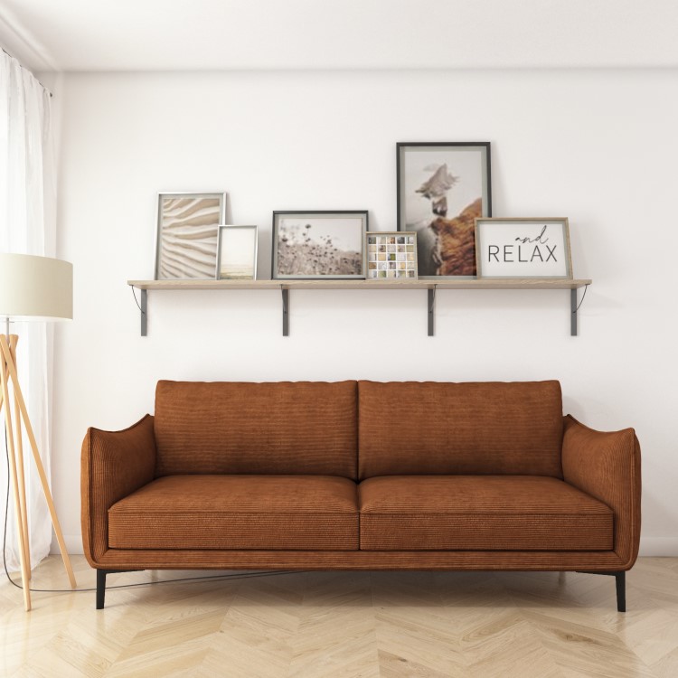 Burnt Orange Cord Fabric 3 Seater Sofa - Maeve