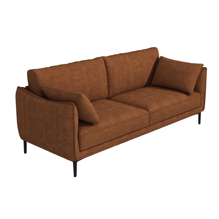 Burnt Orange Cord Fabric 3 Seater Sofa - Maeve