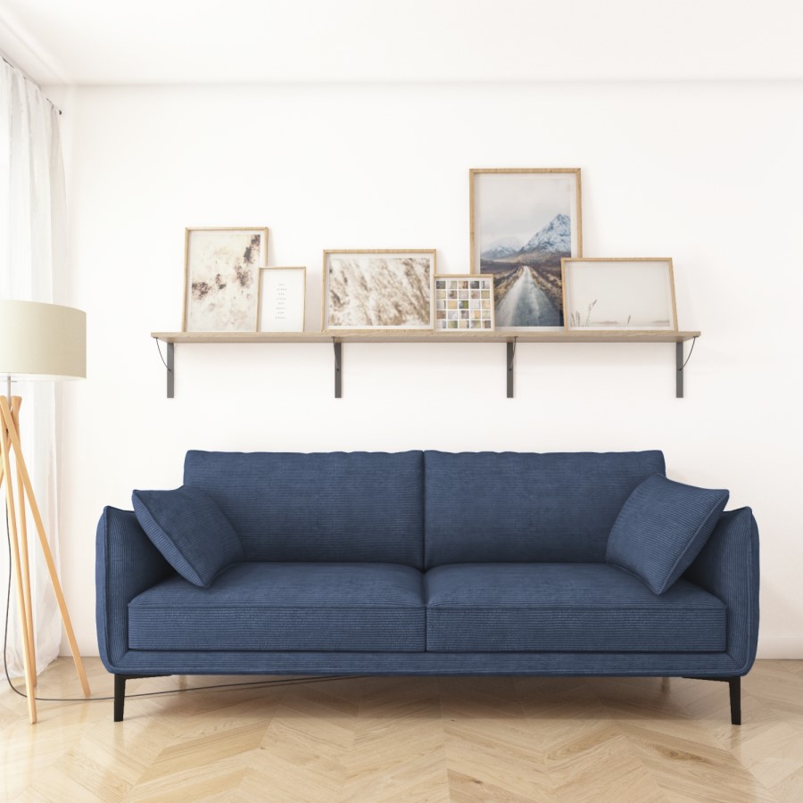 Blue 3 Seater Cord Fabric Sofa - Maeve