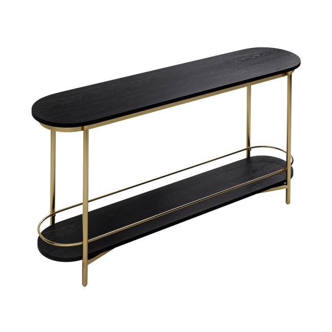 Black Wood and Gold Curved Edge Sofa Table with Storage Shelf - Myla