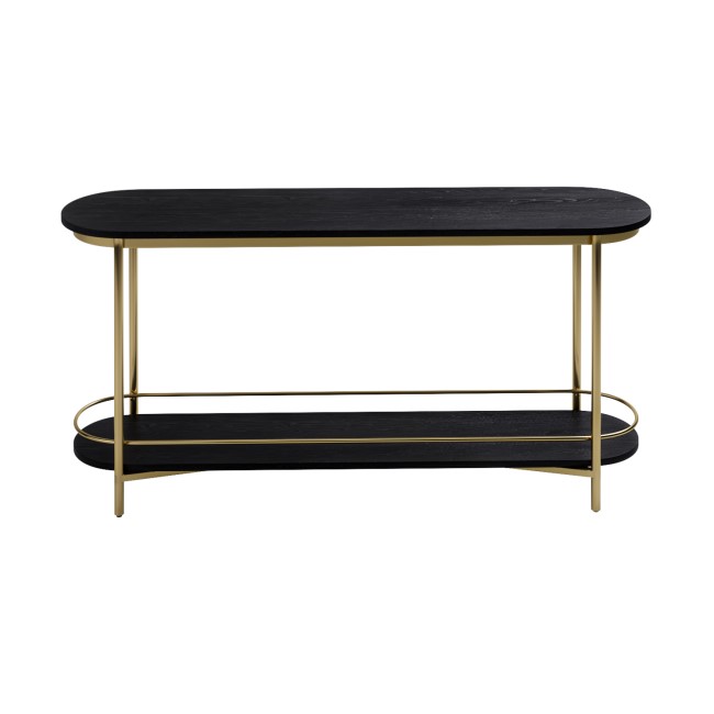 Black Wood and Gold Curved Edge Sofa Table with Storage Shelf - Myla