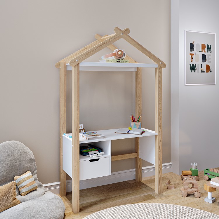 Kids White and Pine House Desk with Storage - Mylo