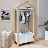 Kids White and Pine Open House Wardrobe with Storage - Mylo Kids White and Pine Open House Wardrobe with Storage - Mylo