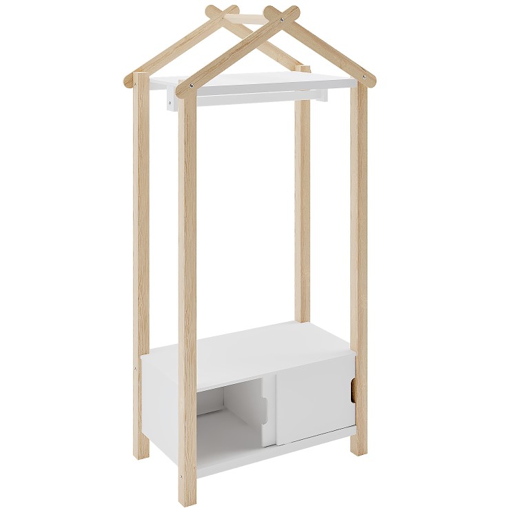 Kids White and Pine Open House Wardrobe with Storage - Mylo