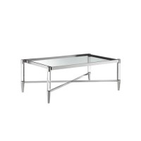 Glass Rectangle Coffee Table with Silver Frame - Marissa