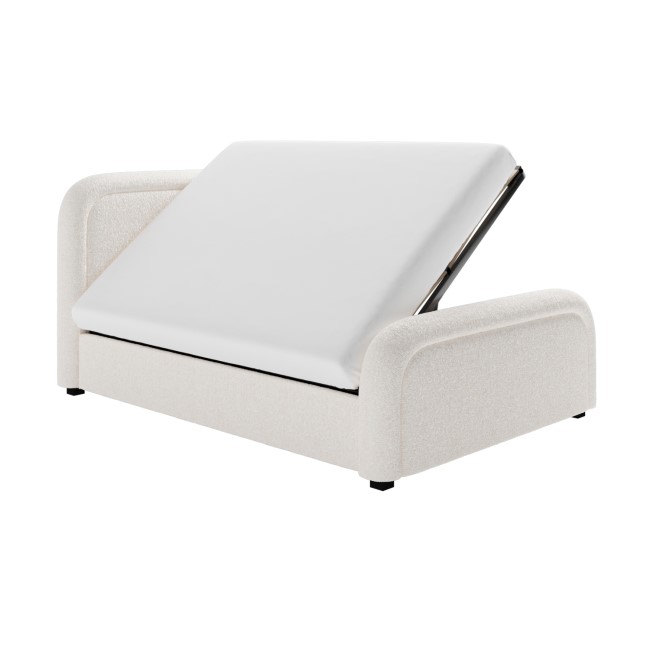 Off-White Boucle Double Ottoman Bed with Curved Headboard - Naomi