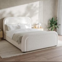 Off-White Boucle King Size Ottoman Bed with Curved Headboard - Naomi