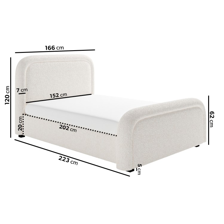 Off-White Boucle King Size Ottoman Bed with Curved Headboard - Naomi