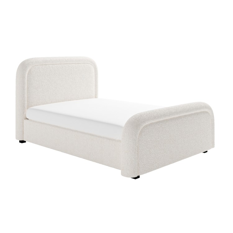 Off-White Boucle King Size Ottoman Bed with Curved Headboard - Naomi