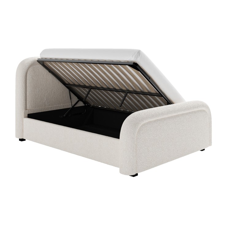 Off-White Boucle King Size Ottoman Bed with Curved Headboard - Naomi