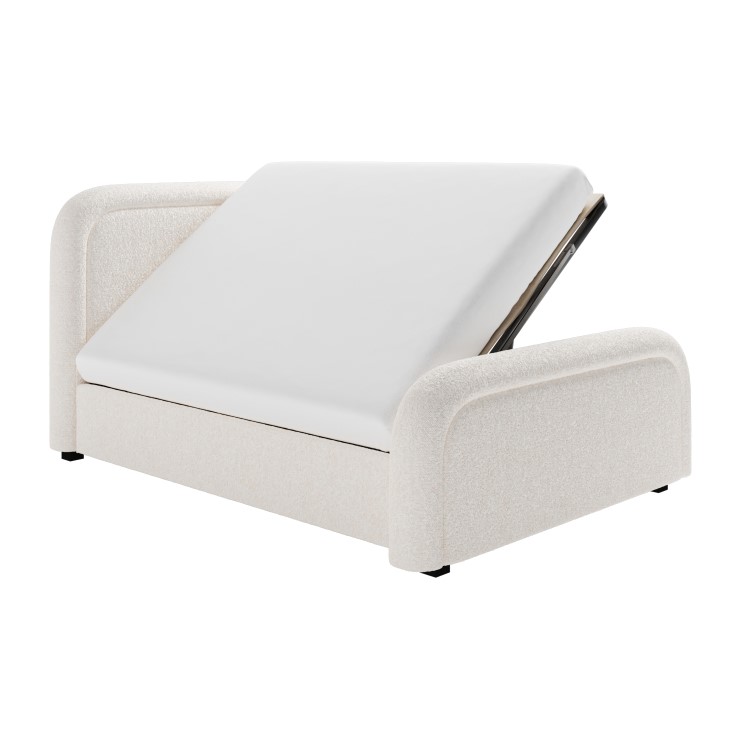 Off-White Boucle King Size Ottoman Bed with Curved Headboard - Naomi