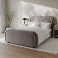 Mink Brown Velvet Double Ottoman Bed with Curved Headboard - Naomi