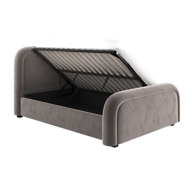 Mink Brown Velvet Double Ottoman Bed with Curved Headboard - Naomi