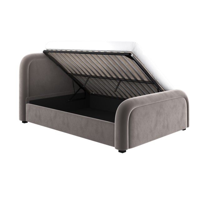 Mink Brown Velvet King Size Ottoman Bed with Curved Headboard - Naomi