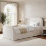 Off-White Boucle Single Guest Bed with Trundle and Curved Headboard - Naomi