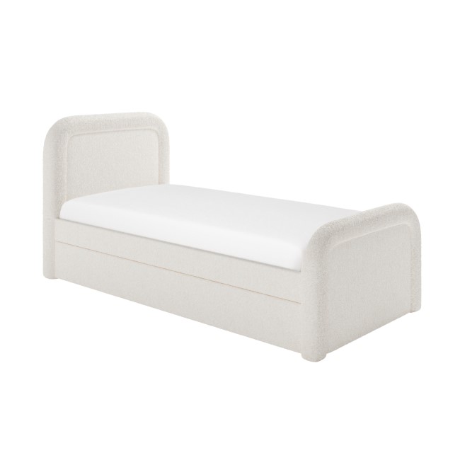 Off-White Boucle Single Guest Bed with Trundle and Curved Headboard - Naomi