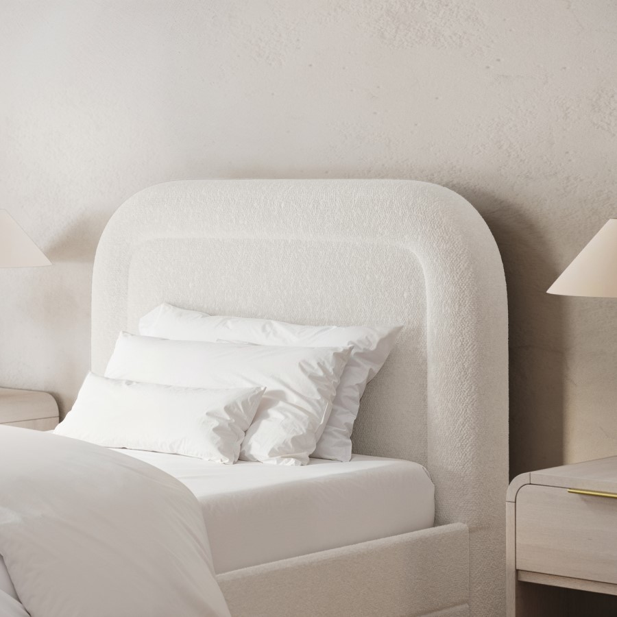 Cream Boucle Single Guest Bed with Trundle and Curved Headboard - Naomi