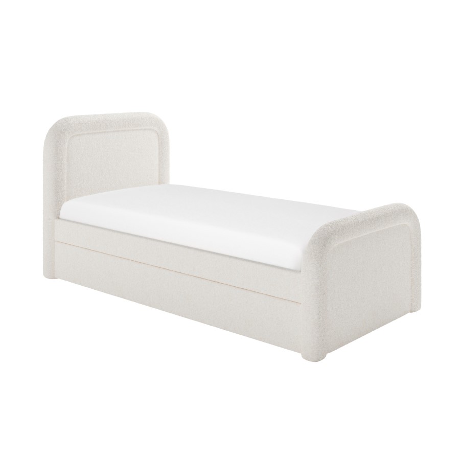 Cream Boucle Single Guest Bed with Trundle and Curved Headboard - Naomi