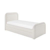Cream Boucle Single Guest Bed with Trundle and Curved Headboard with 2 Mattresses - Naomi