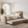 ONLY OPENED - Beige Velvet Single Guest Bed with Trundle and Curved Headboard - Naomi