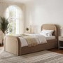 Beige Velvet Single Guest Bed with Trundle and Curved Headboard - Naomi