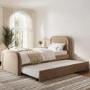 Beige Velvet Single Guest Bed with Trundle and Curved Headboard - Naomi