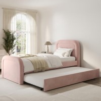 Pink Velvet Single Guest Bed with Trundle and Curved Headboard - Naomi