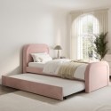 NAM005 Pink Velvet Single Guest Bed with Trundle and Curved Headboard - Naomi