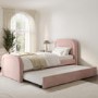 Pink Velvet Single Guest Bed with Trundle and Curved Headboard - Naomi