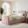 Pink Velvet Single Guest Bed with Trundle and Curved Headboard - Naomi