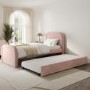 Pink Velvet Single Guest Bed with Trundle and Curved Headboard - Naomi