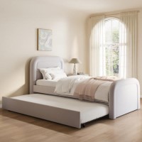 Lilac Upholstered Single Guest Bed with Trundle and Curved Headboard - Naomi