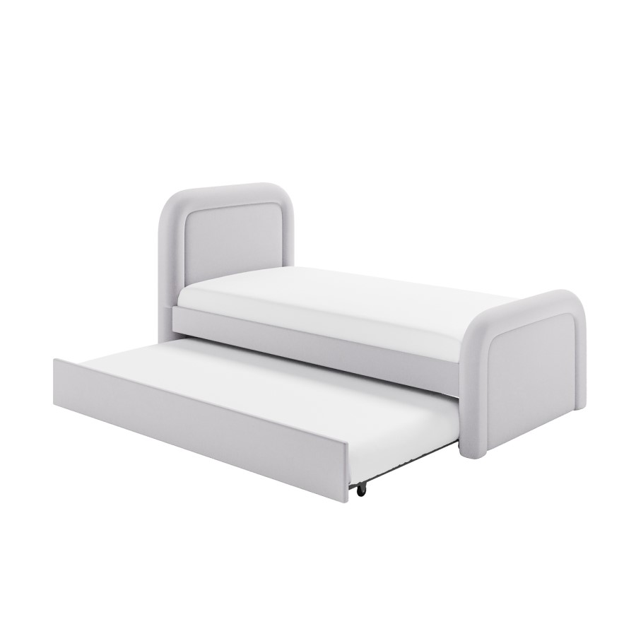 Lilac Upholstered Single Guest Bed with Trundle and Curved Headboard - Naomi
