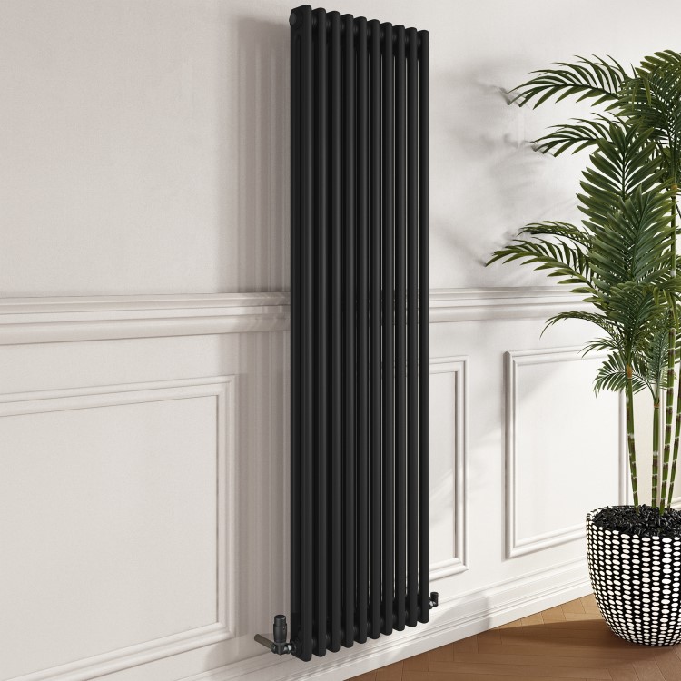 Black Vertical 2 Column Traditional Radiator 1600 x 470mm - Nambi