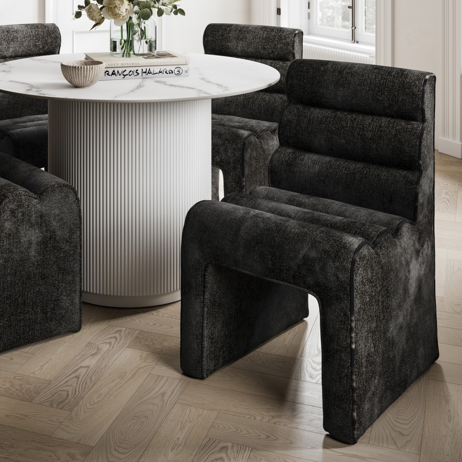 Black Velvet Ribbed Dining Chair - Nami
