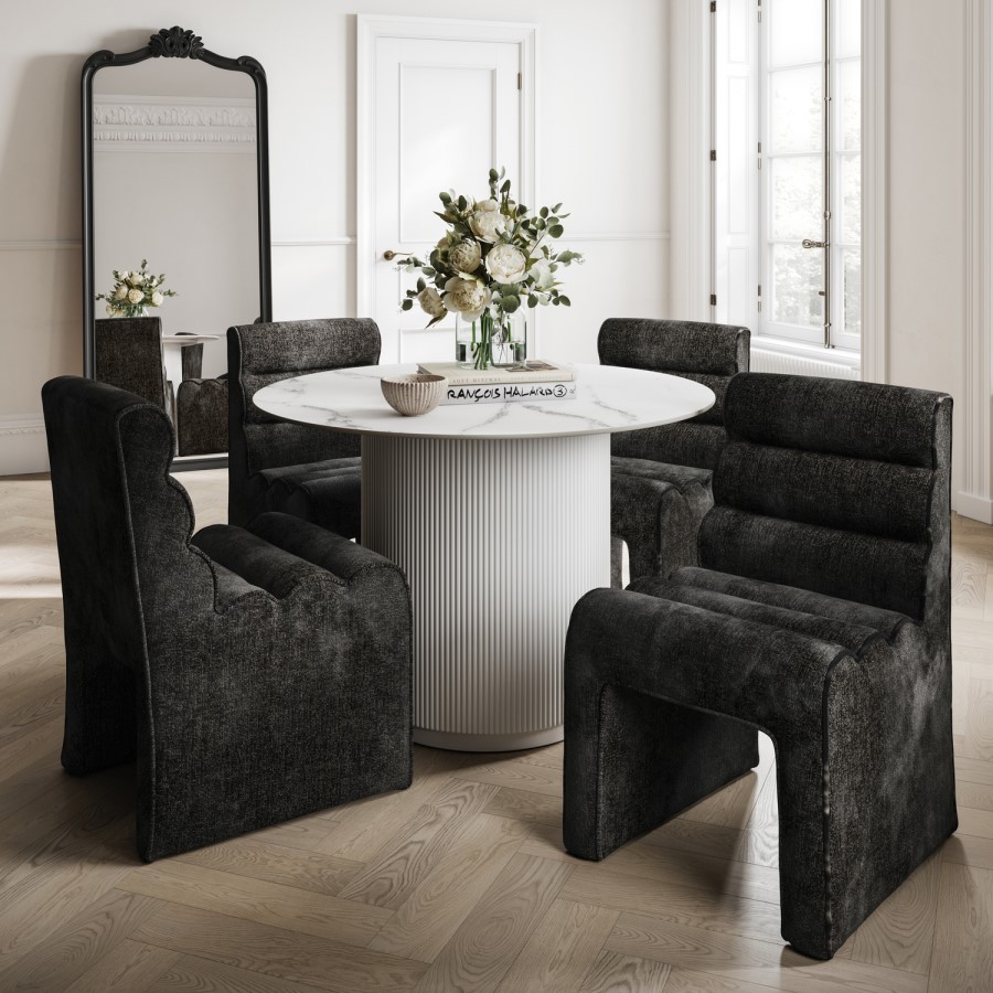 Black Velvet Ribbed Dining Chair - Nami