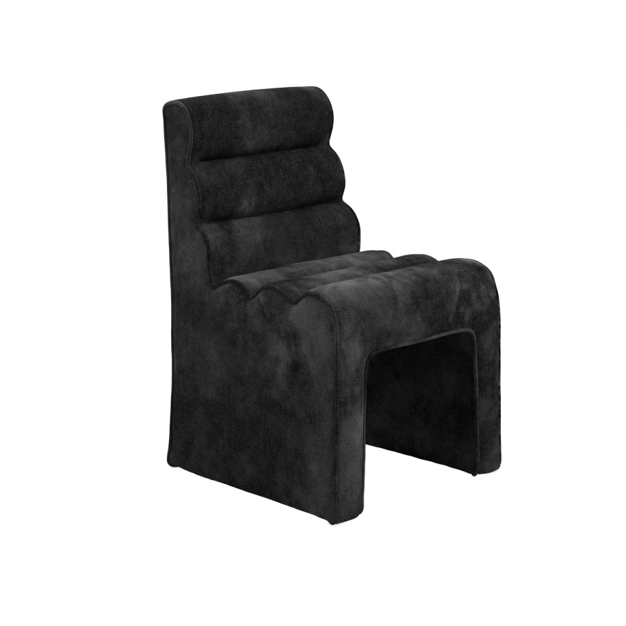 Black Velvet Ribbed Dining Chair - Nami