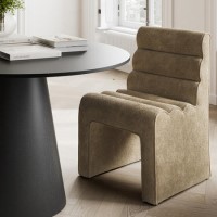 Beige Velvet Ribbed Dining Chair - Nami