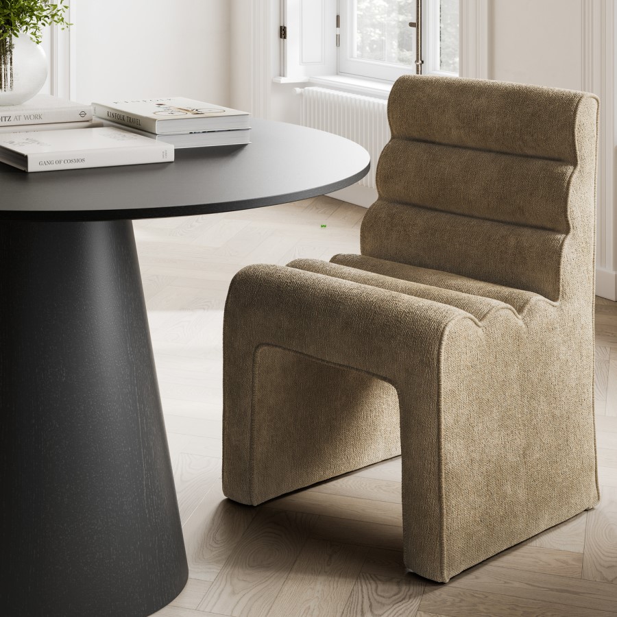 Beige Velvet Ribbed Dining Chair - Nami