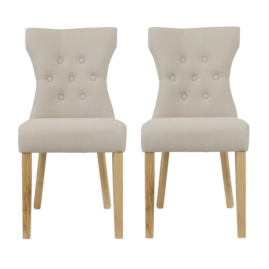 Set of 2 Beige Fabric Dining Chairs - Naples