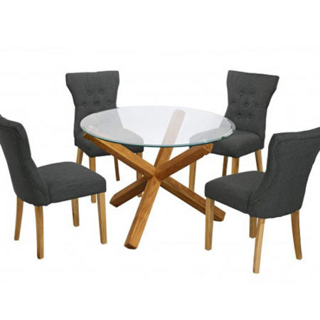 GRADE A2 - Naples Grey Dining Chairs with Oak Legs - 1 x Pair