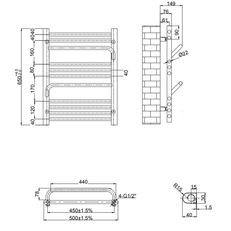 Black Towel Radiator 650 x 500mm - Nazco