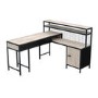 Large Industrial Corner Desk with Storage Drawers and Shelves - Indigo