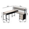 Large Industrial Corner Desk with Storage Drawers and Shelves - Indigo