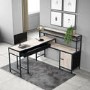 Large Industrial Corner Desk with Storage Drawers and Shelves - Indigo