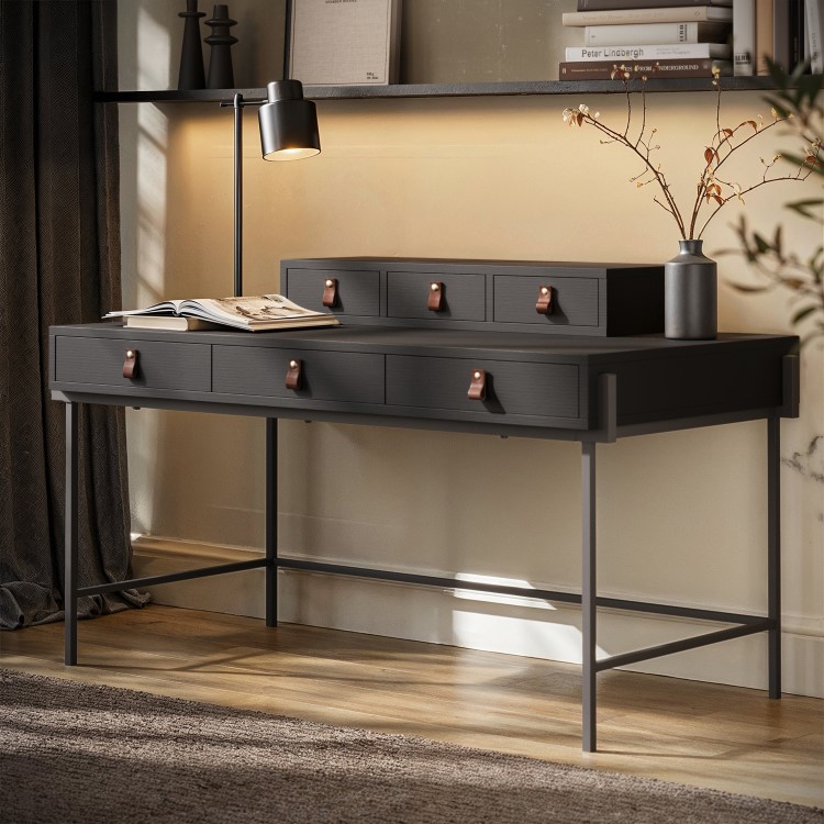 Black Wood Desk with Drawers - Indy