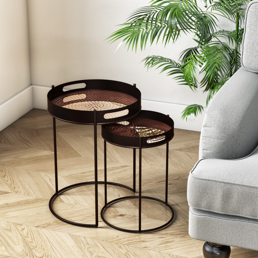 GRADE A1 - Tray Top Nesting Tables in Bronze - Set of 2 - Nea