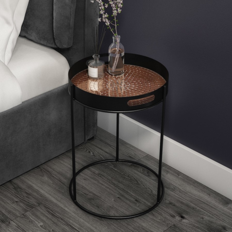 Nea Bronze Mosaic Tray Top Bedside Table