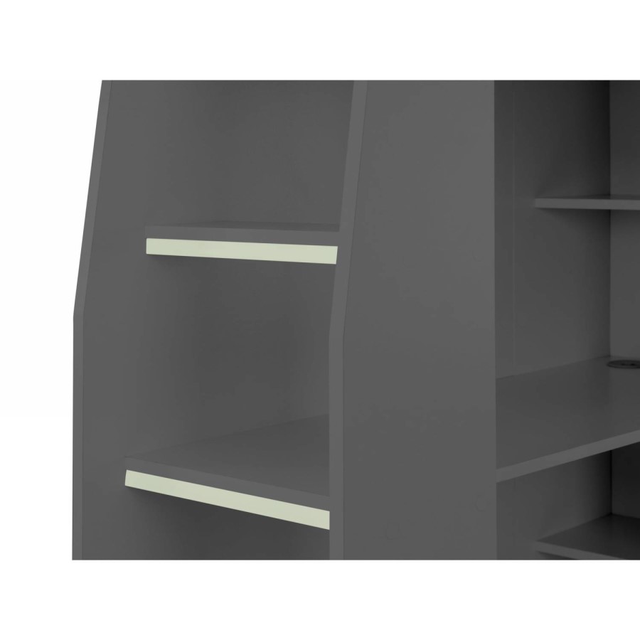 Grey High sleeper Gaming Bed With Desk and Storage - Nebula